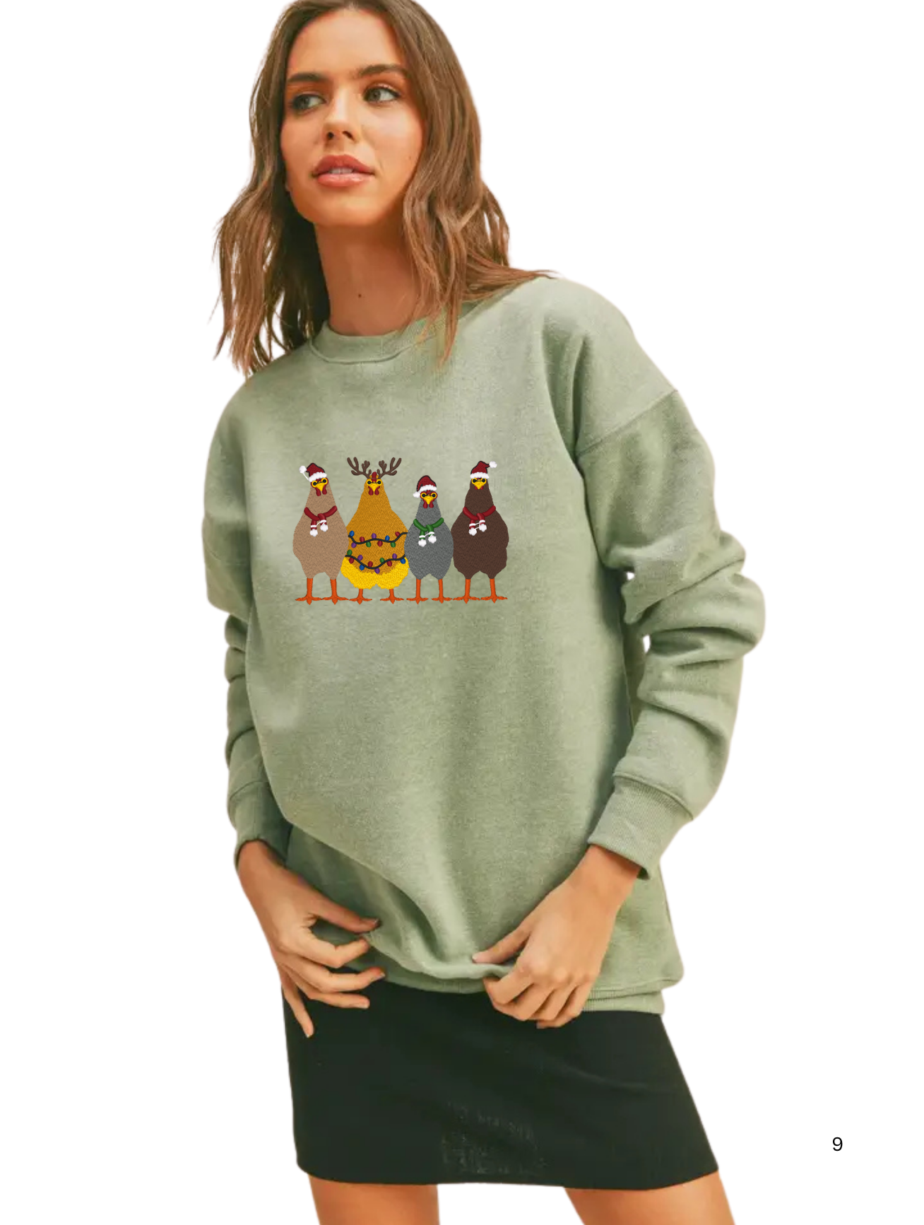 Chicken Christmas-Embroidered Sweatshirt
