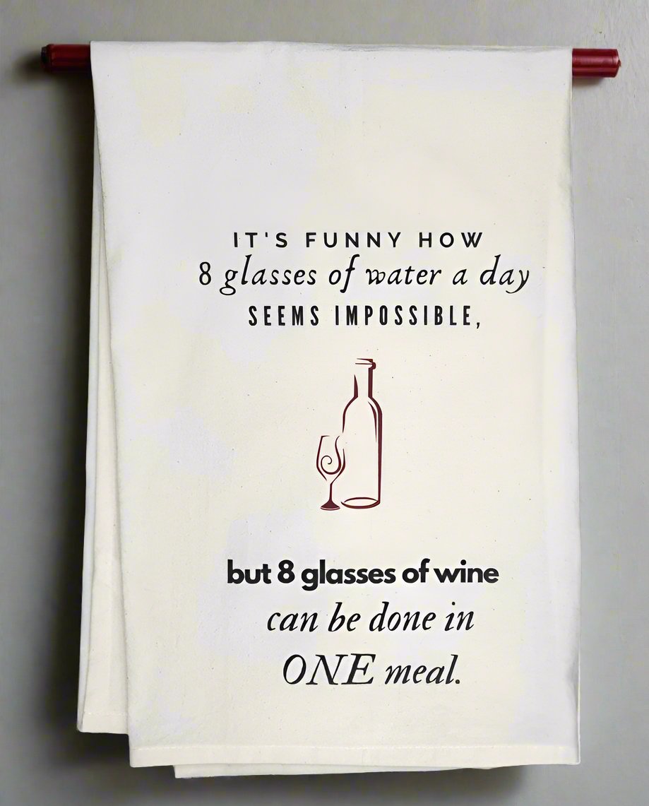 8 Glasses of Wine - Tea Towel