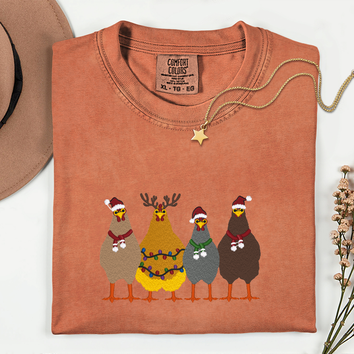 Christmas Chickens-Embroidered Shirt