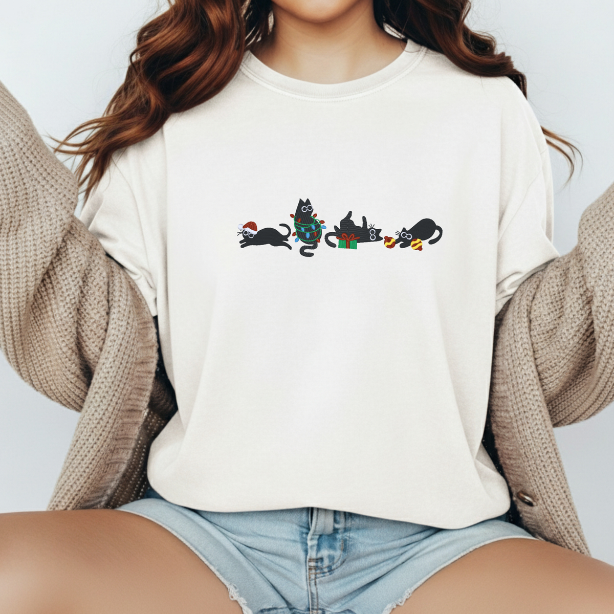 Embroidered Shirt-4 Black Cats