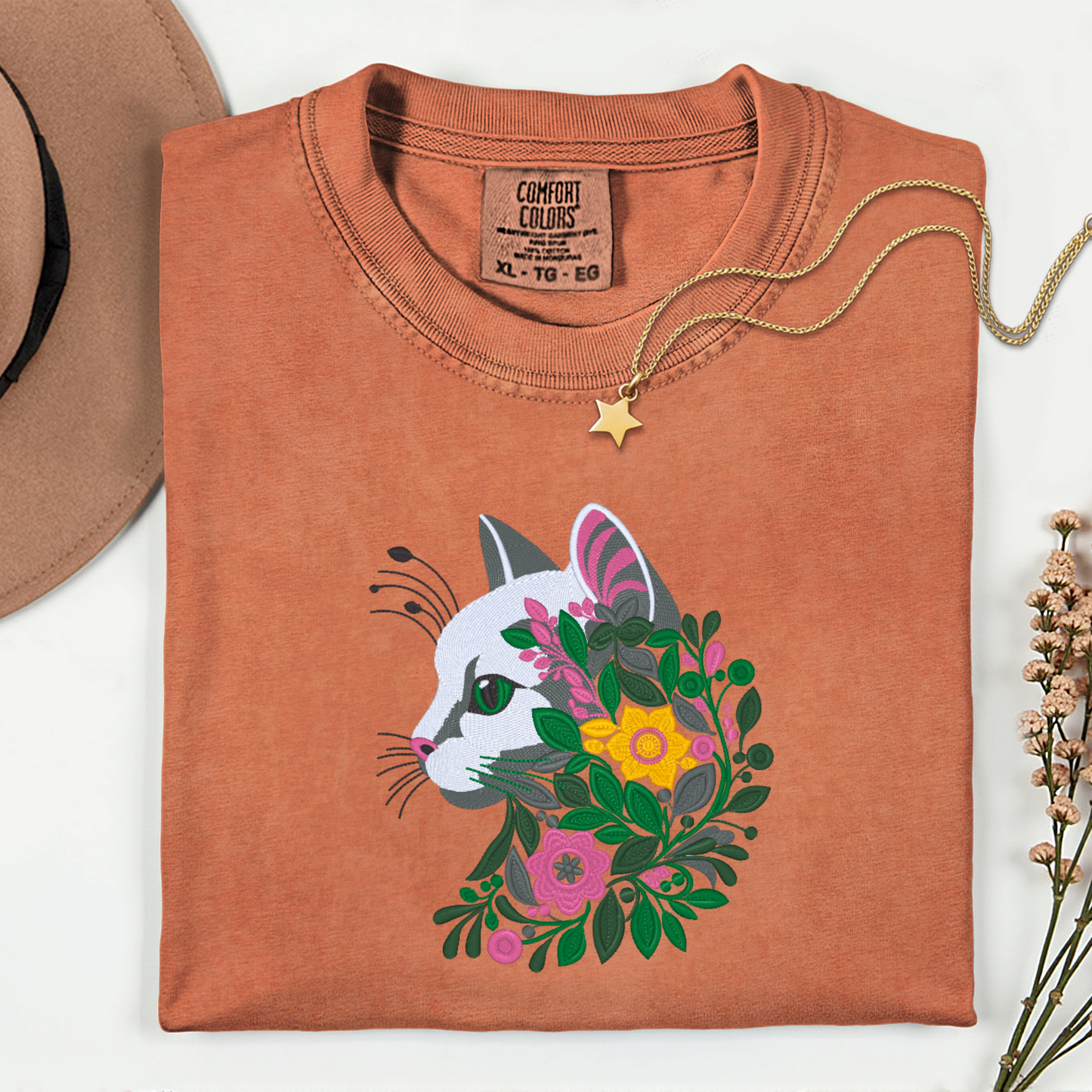 Cat Swirl-Embroidered Shirt