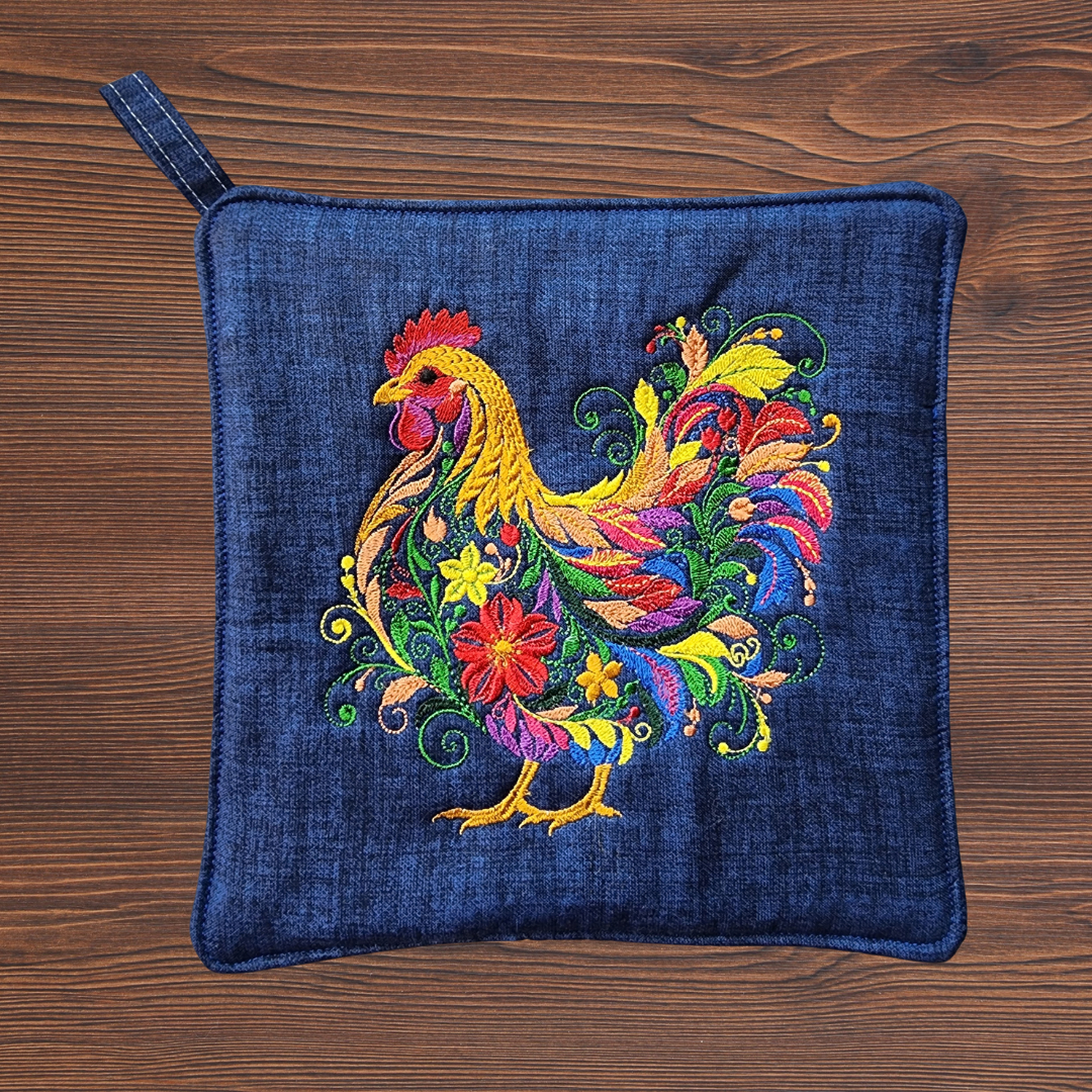 Embroidered Chicken Pot Holder