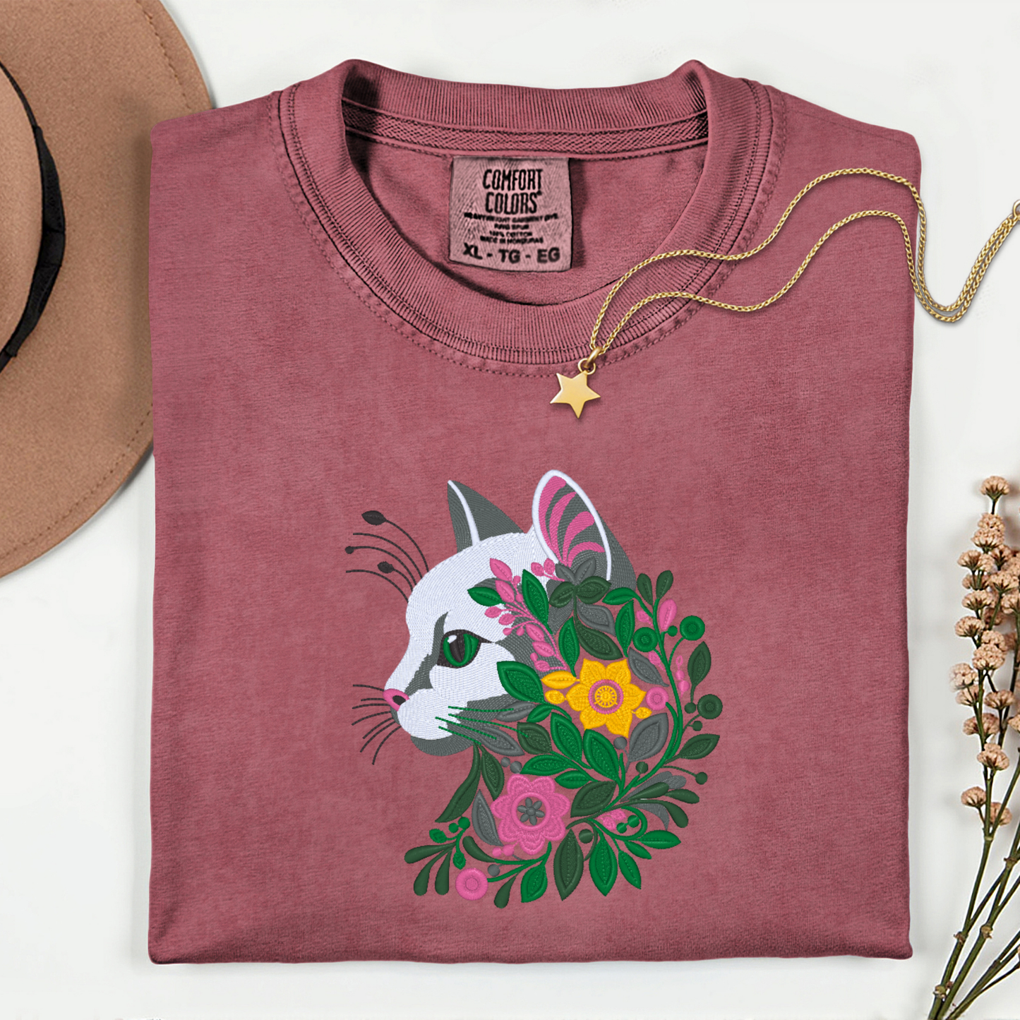 Cat Swirl-Embroidered Shirt