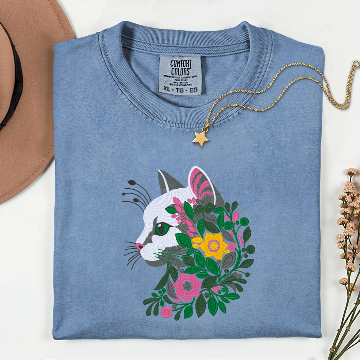 Cat Swirl-Embroidered Shirt