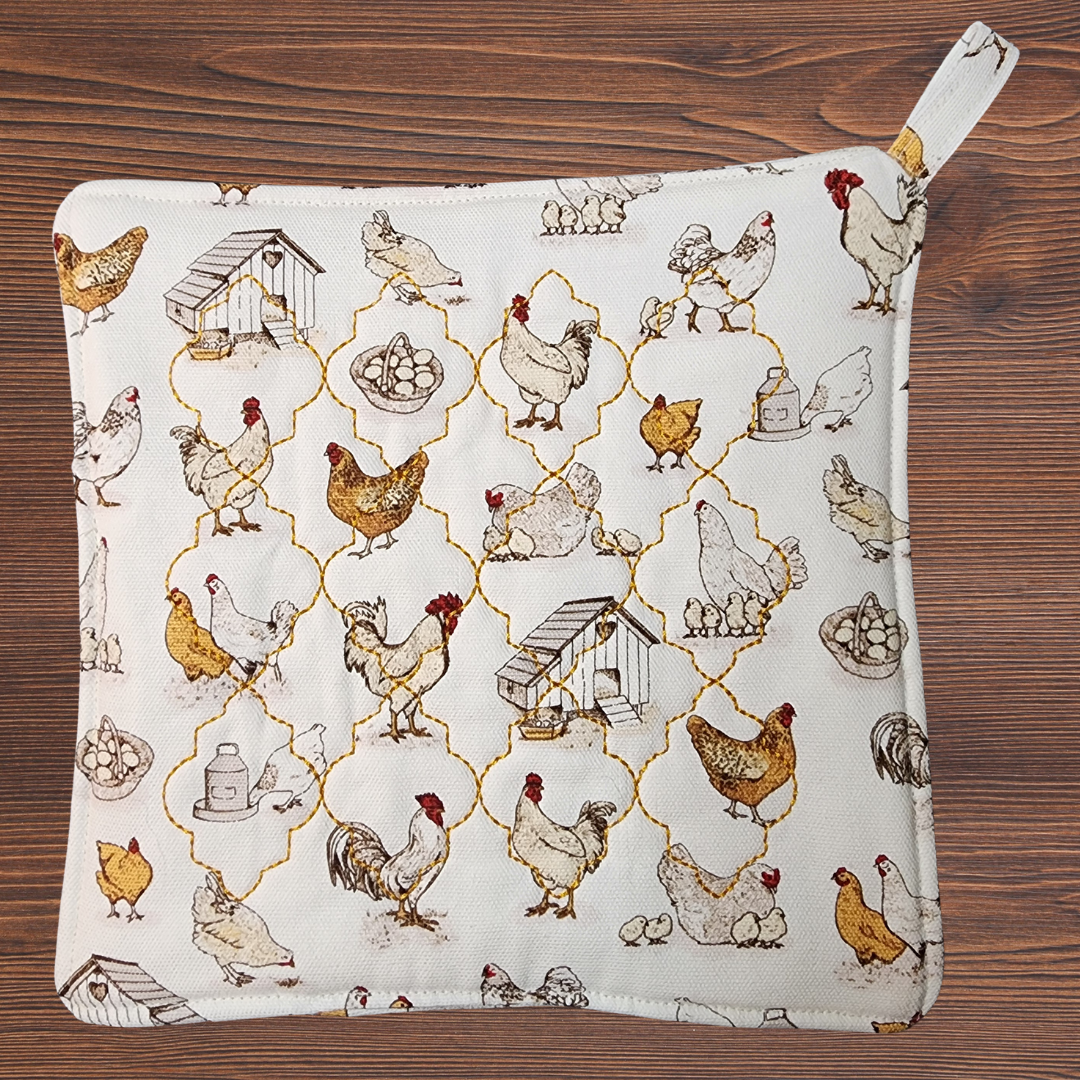 Embroidered Chicken Pot Holder