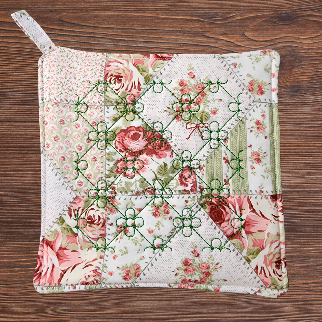 Embroidered Flower Pattern Pot Holder