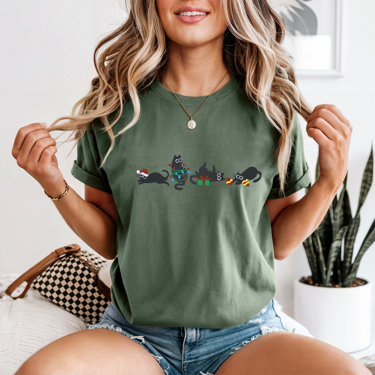 Embroidered Shirt-4 Black Cats