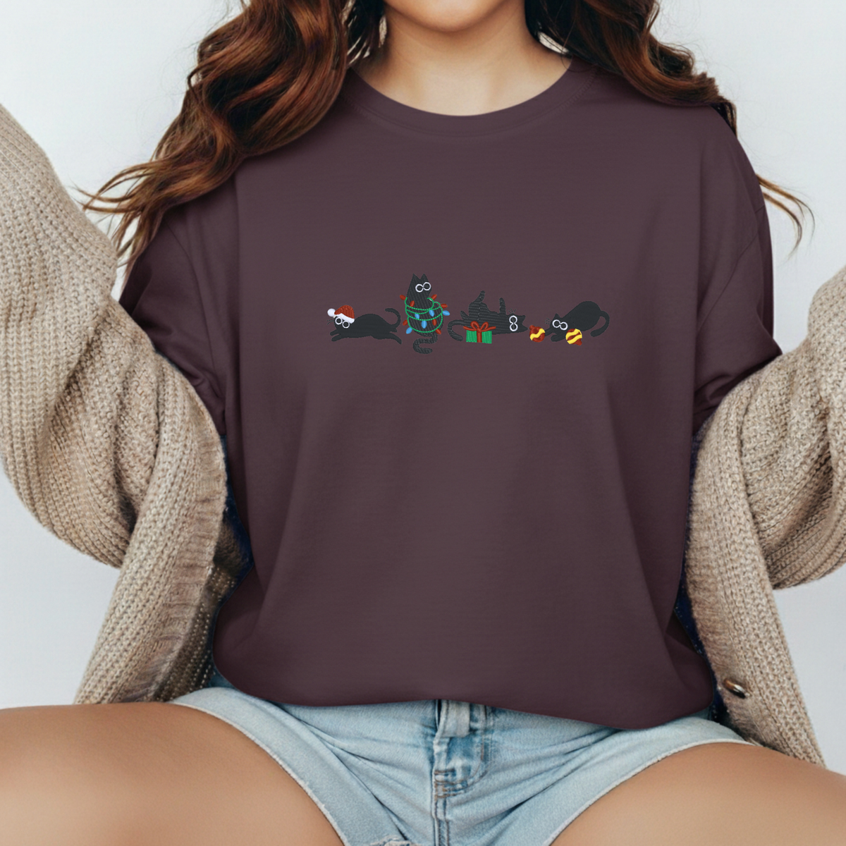 Embroidered Shirt-4 Black Cats