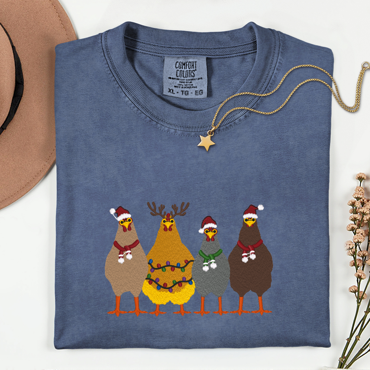 Christmas Chickens-Embroidered Shirt