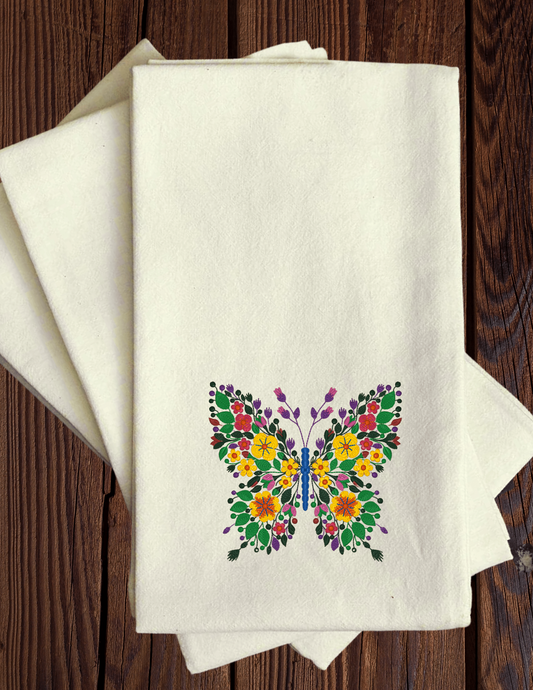 Large Butterfly-Embroidered Kitchen Towel