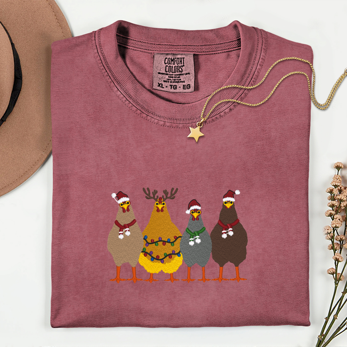 Christmas Chickens-Embroidered Shirt