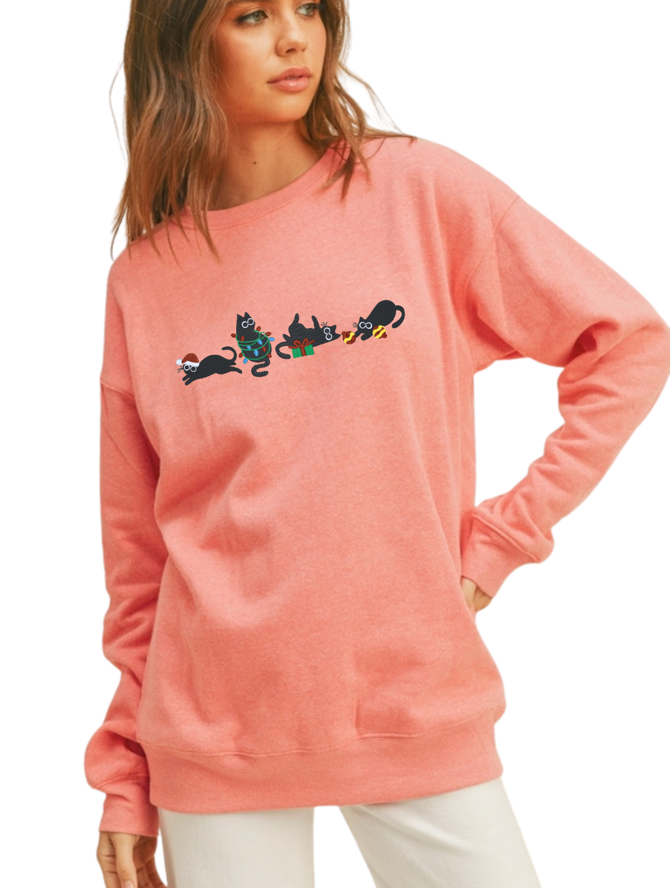 Cat Christmas-Embroidered Sweatshirt