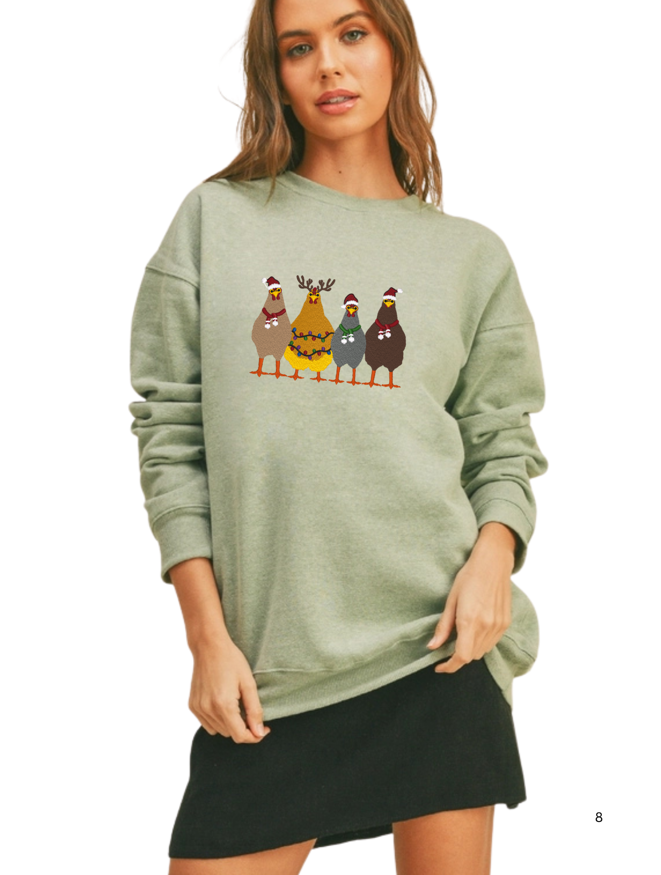 Chicken Christmas-Embroidered Sweatshirt