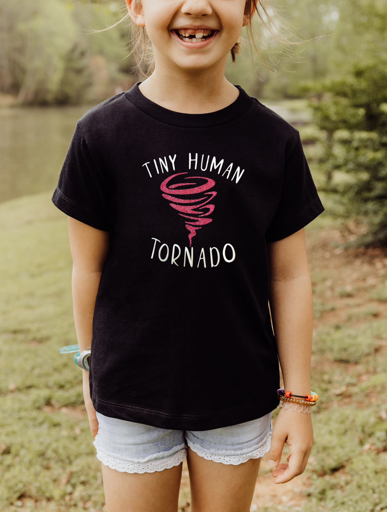 Tiny Human Tornado (Pink Glitter) - Toddler T-shirt