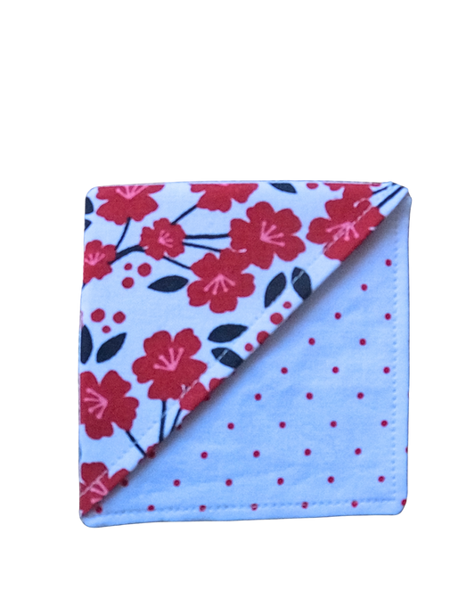 Red Flowers and Polka Dot-Fabric Bookmark