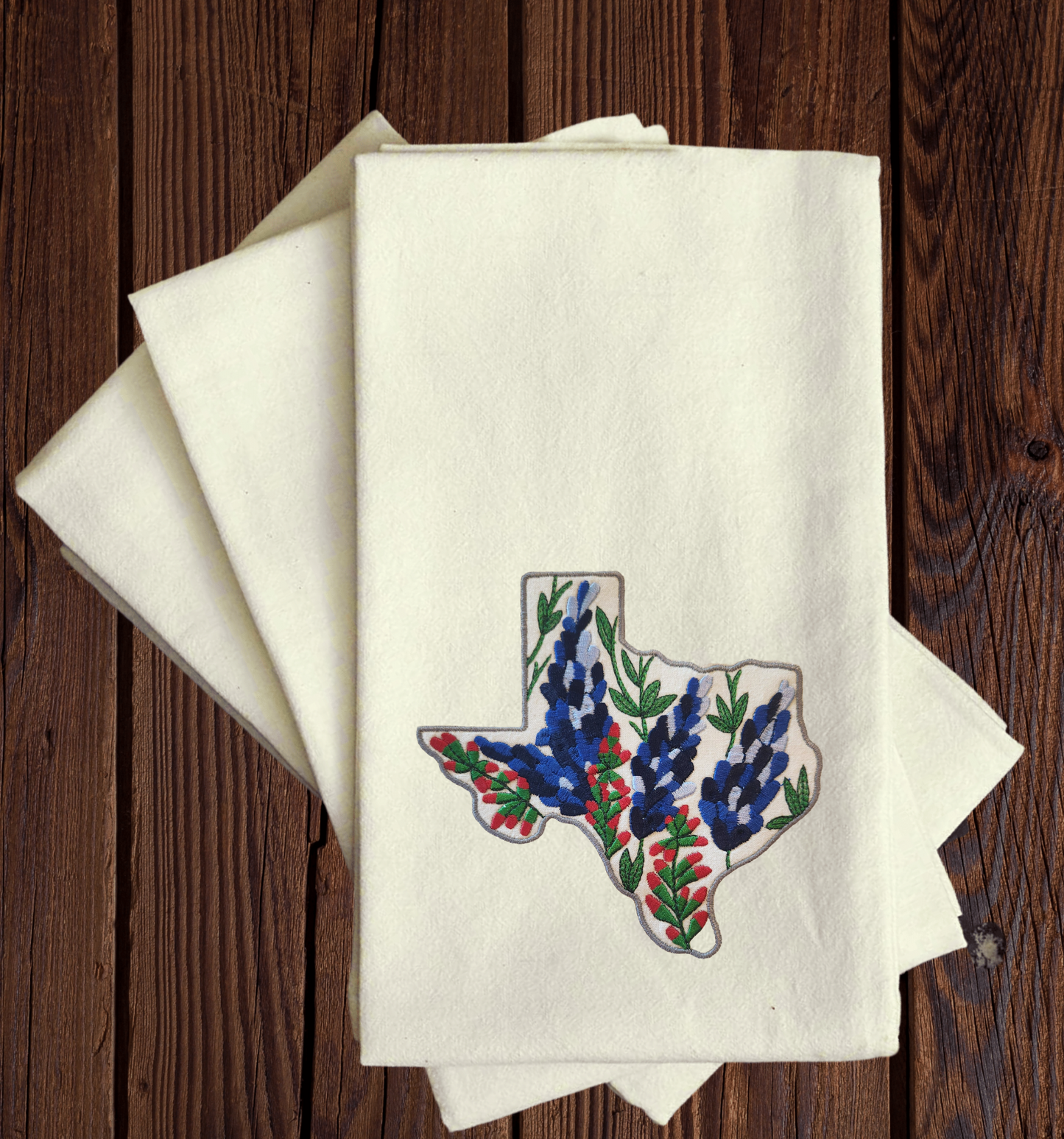 Bluebonnet Embroidered Tea Towel