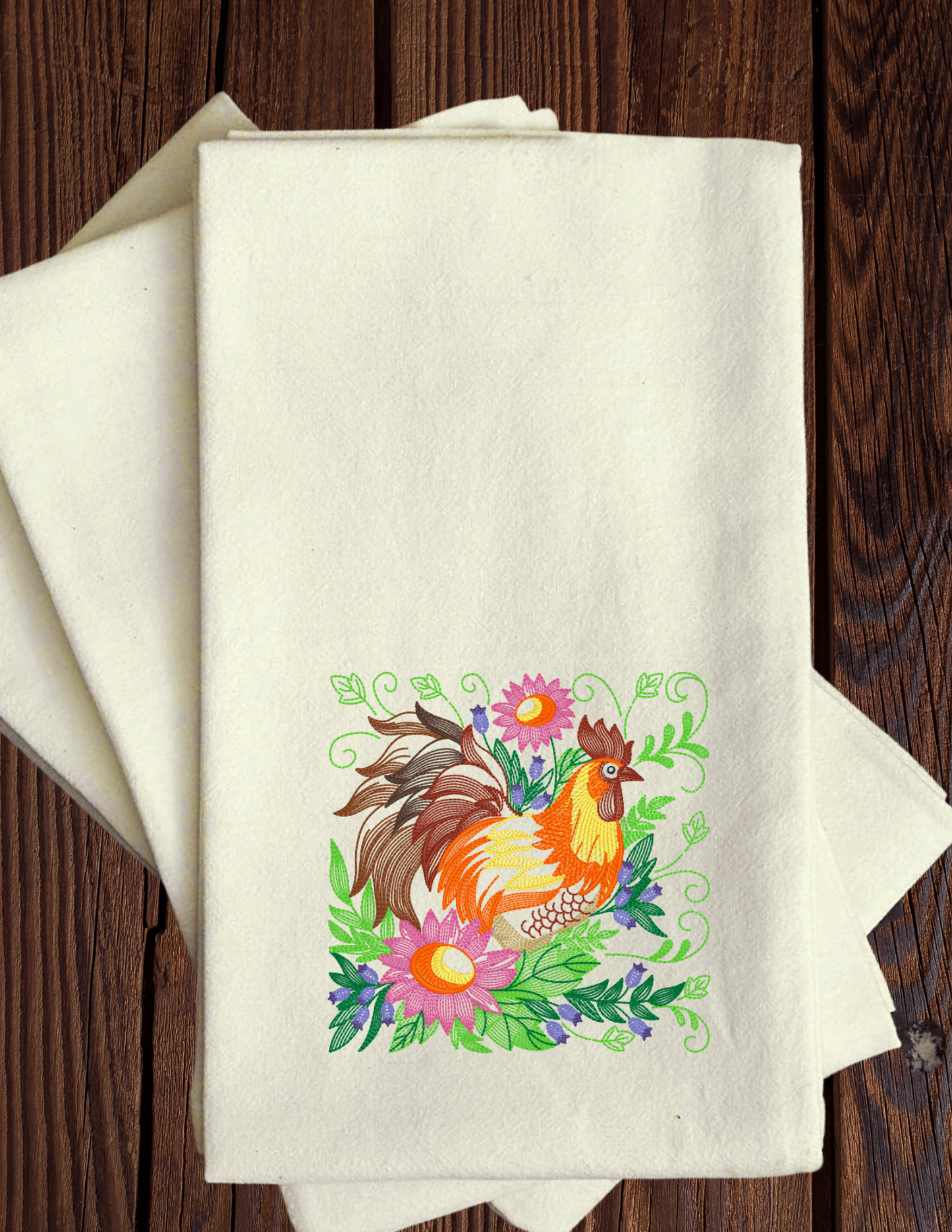 Rooster w/ Flower - Tea Towel