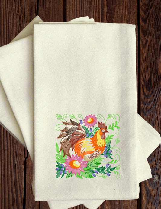Rooster w/ Flower - Tea Towel