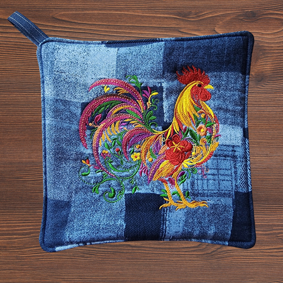 Embroidered Rooster Pot Holder