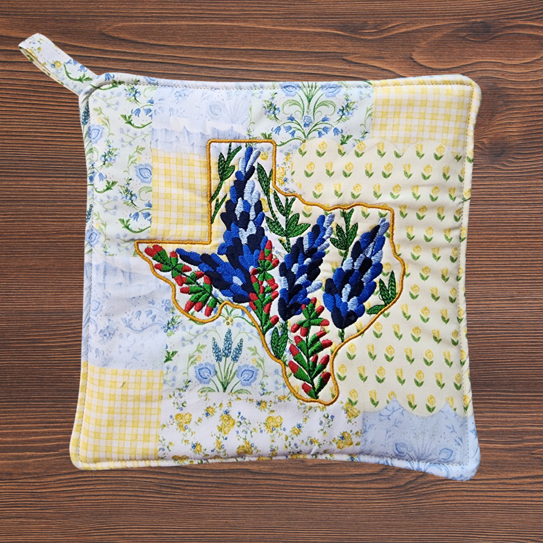 Texas Bluebonnet Embroidered Pot Holder