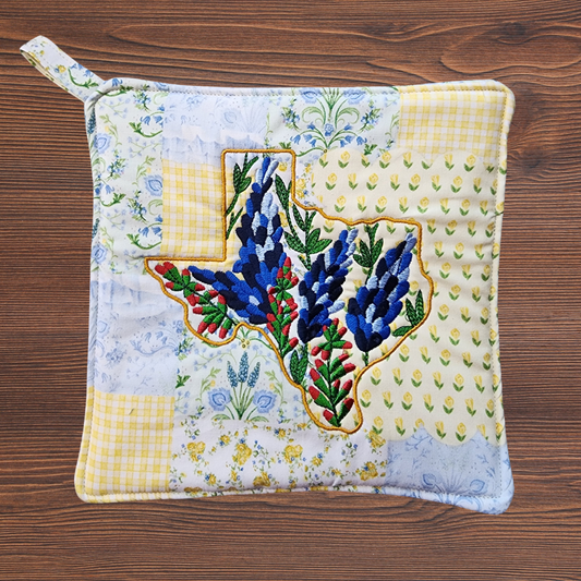 Texas Bluebonnet Embroidered Pot Holder