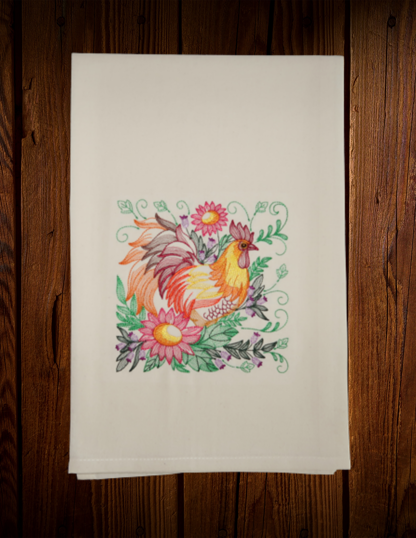 Rooster w/ Flower - Tea Towel